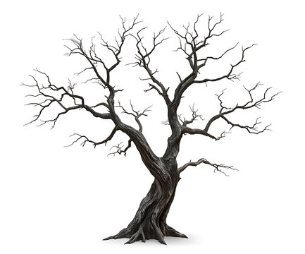 spooky dead tree isolated on white background 