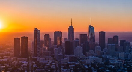 Obraz premium Golden Hour Over Los Angeles: Skyline Silhouette at Sunset