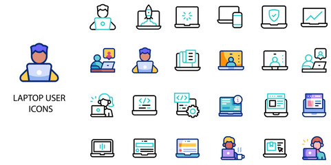 Laptop User simple concept 24 color icons set .Vector illustration.
