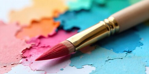 Soft Watercolour Brush Bristles Close-Up  Ready for Artistic Creation.  A Smooth Handle Promises Comfort and Ease of Use for Painting and Craft Projects.