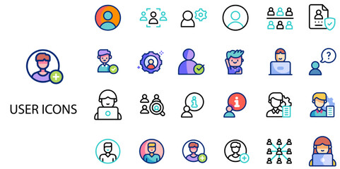 User simple concept 24 color icons set. Vector illustration.