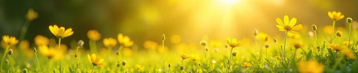 Golden Meadow Wildflowers A Whimsical Summer Scene of Blooming Yellow Flowers Bathed in Magical Light, Perfect for Childhood Dreams and Fantasy Illustrations