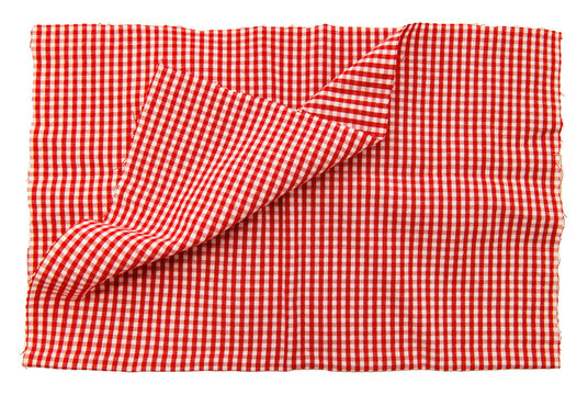 Piece of torn crumpled checkered fabric on a white background. Textile. Cellular tissue isolate