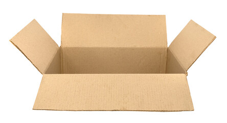 Empty open cardboard box on a white background. Package. Isolate paper boxes