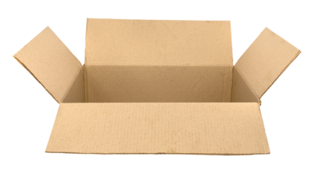 Empty open cardboard box on a white background. Package. Isolate paper boxes