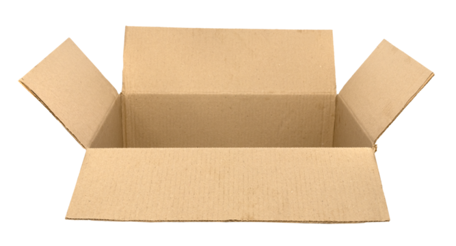 Empty open cardboard box on a white background. Package. Isolate paper boxes