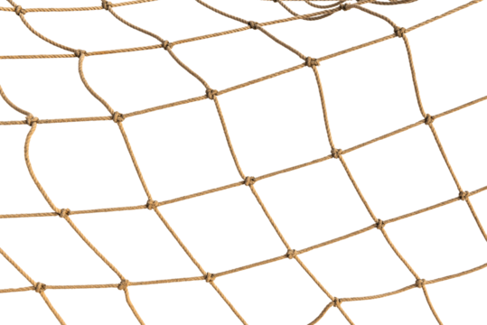 Football or tennis net. torn Rope mesh on a white background close-up