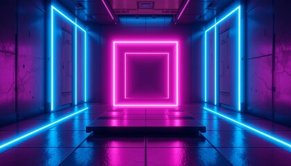 Neon Vector Nexus - Cybernetic Corridor of Chromatic Reflections AI-Generated
