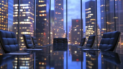 Cityscape Conference Room, Night View, Business Meeting,  Reflection, Stock Photo