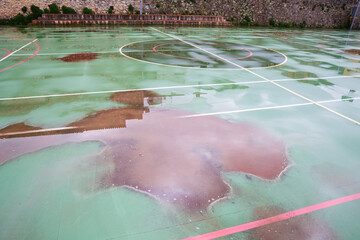 Waterlogged football pitch in Alcala de la Jovada