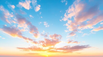 Obraz premium A serene sunset sky with vibrant clouds and a gradient of colors, perfect for relaxation and tranquility.