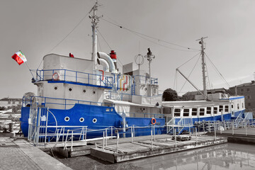 ship in port in ferrara italy