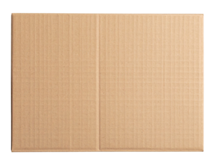 A rectangular piece of corrugated cardboard with visible vertical fluting and a natural brown color.