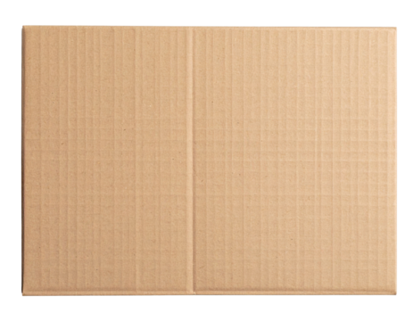 A rectangular piece of corrugated cardboard with visible vertical fluting and a natural brown color.