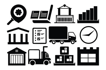 Logistics and Warehouse Management Icons for Supply Chain Vector