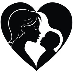 Silhouette of a Mother and Baby Inside a Heart Illustrating Maternal Love and the Special Bond Between Them, A Heartfelt Symbol