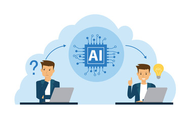 Fototapeta na wymiar Man working on laptop beside AI chip. suggest for technology, data analysis, education, AI, remote work, innovation, digital transformation.