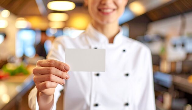 Chef Holding Blank Business Card Restaurant Marketing Mockup - Powered by Adobe