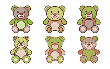 Obraz premium Six adorable teddy bears in green and brown tones