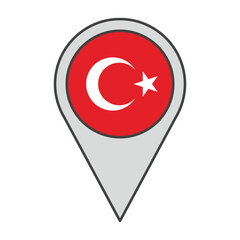 Vector illustration of a geolocation tag colored with the flag of Turkey