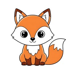 Fototapeta premium An adorable cartoon fox sitting down. A cute orange woodland animal character with large eyes and a fluffy tail. Isolated illustration for children.