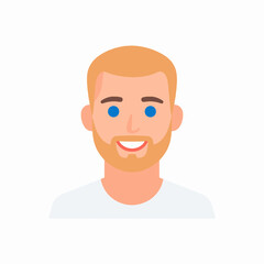 Fototapeta premium Close up Portrait of Smiling Young Man with Ginger Hair and Beard in White T Shirt on White Background