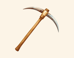 Vintage Style Pickaxe Illustration – Wooden Handle and Silver Blade