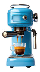 Espresso machine pouring coffee shot into cup on transparent background

