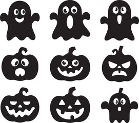 Cute Halloween Ghosts and Pumpkins Silhouettes