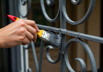 Hand Painting Rusty Metal Railing with Protective Coating