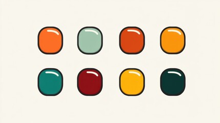 Glossy colorful rounded squares arranged in two rows on white background