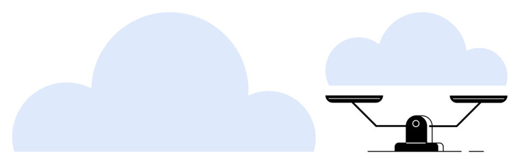 Two light blue clouds contrasting with a black balancing scale symbolize equilibrium, fairness, and neutrality. Ideal for justice, comparison, decision-making, balance, equality, legal themes