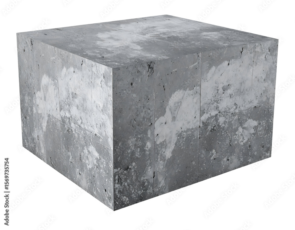 Fototapete 3d rendered sculpture of aged concrete cube with weathered surface and subtle cracks on isolated bac