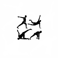 Silhouette of man doing slow stretching routine alone on white background