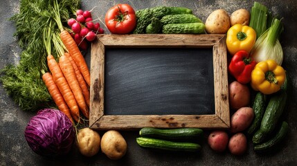 Farmers market stall crafting fresh produce with chalkboard menu