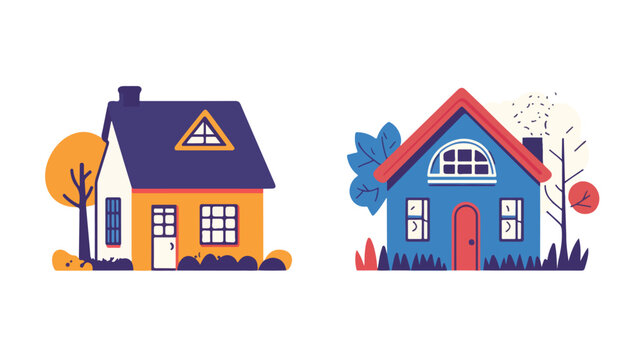 Playful and Vibrant House Illustrations: Two Unique Designs for Creative Projects