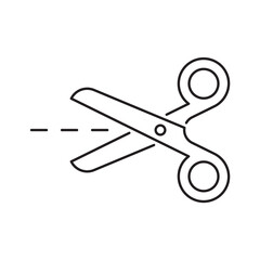 Scissors with cut lines icon. Outline Style Vector logo