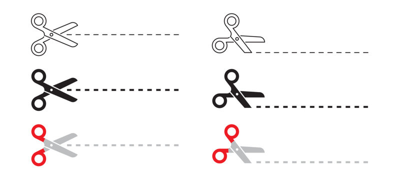 Scissor line icon set. Coupon dotted cutout scissor vector symbol. Paper dash cut mark