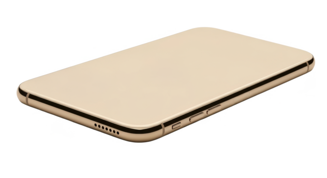 A gold smartphone lies flat, showcasing its sleek design and metallic finish.