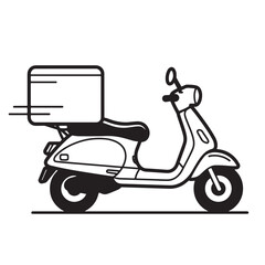 Vector illustration of a food delivery scooter with a large carrying box in black and white