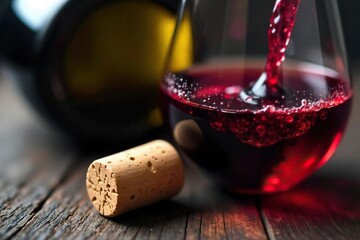 Unveiling Rich Red Wine A Close-Up of a Corked Bottle, Ready for Tasting