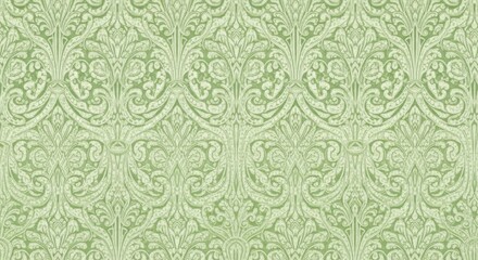 Elegant Green Damask Pattern with Intricate Flourishes and Timeless Appeal
