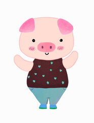 Obraz premium Cute piggy Characters cartoon illustration , Hand-drawn Style Illustration for children. 
