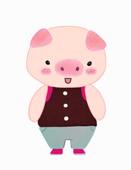 Cute piggy Characters cartoon illustration  , Hand-drawn Style Illustration for children. 