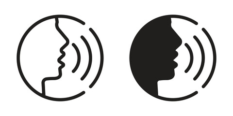 Voice command control icon, sound wave, voice recognition and more in line and silhouette style for website, mobile app, isolated EPS on white
