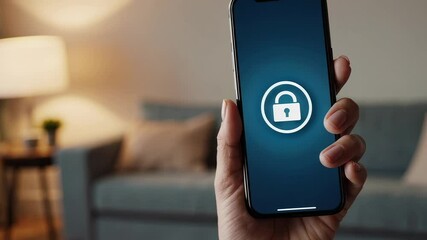 Secure online shopping concept with woman holding smartphone displaying security lock icon, ensuring safe transactions and data protection for e commerce activities - Powered by Adobe