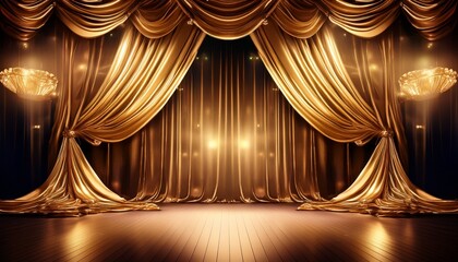 lights stage show gold bronze drapes opulent backdrop royal party photobooth empty theatre shiny fabric draping background theatrical royal theater grand luxurious opulent movie opening blank frame