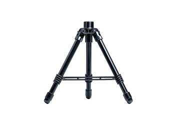 Black metal tripod isolated on transparent background is ready for studio photography