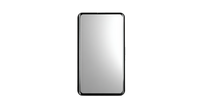 A modern smartphone with a blank screen is isolated on transparent background