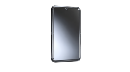 A modern smartphone with a blank screen is isolated on transparent background